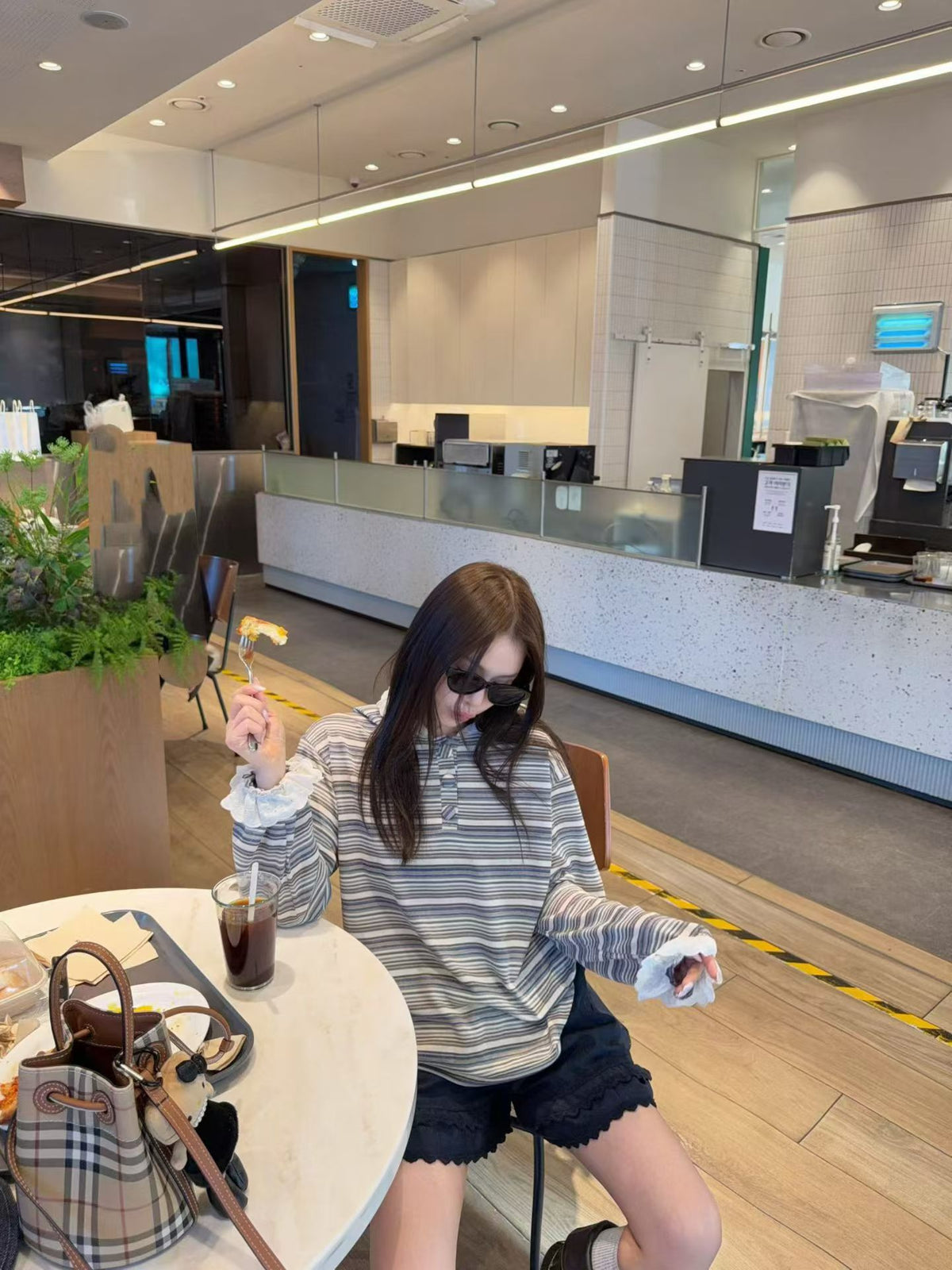 Korean Collection Lace-Trim Striped Hooded Top (Instock)