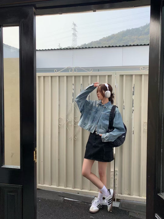 Kelly Designs Two Colors Denim Zipup Jacket (Instock)