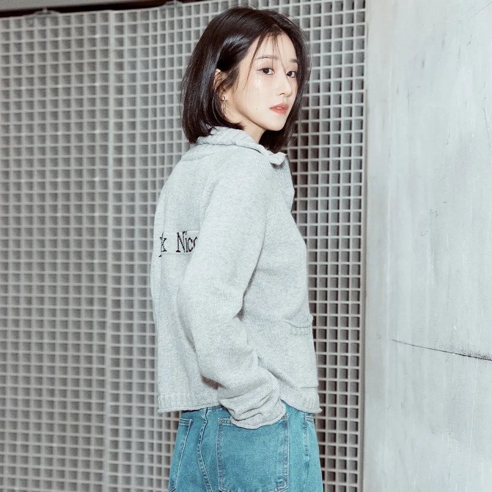 Korean Collection Nick Nicole Jaquard Knit Cardigan-Grey (Instock)