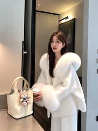 Kelly Designs Double-Faced Wool Coat with Fox Fur Collar & Cuffs- White (Instock)
