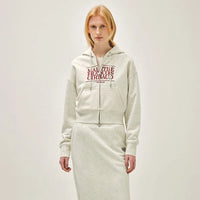 Marithe W Embroidery Classic Logo Crop Hoodie Zipup Oatmeal(Instock)