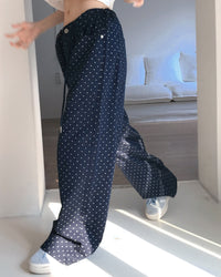 Korean ROBE:L Navy Polka Dot Wide-Leg Pants (Instock)