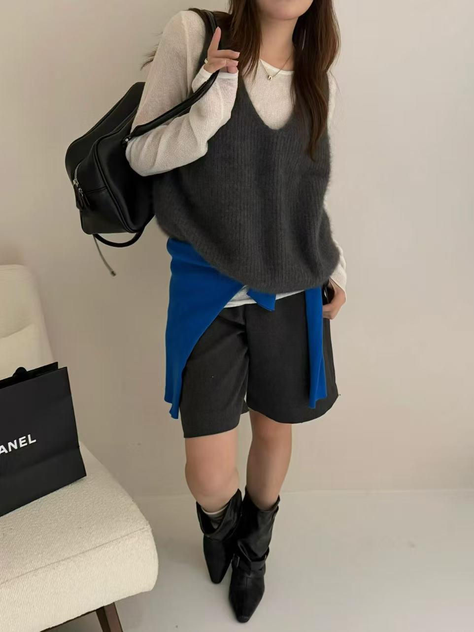 Kelly Designs Raccoon Yarn V-Neck Knit Vest (Instock)
