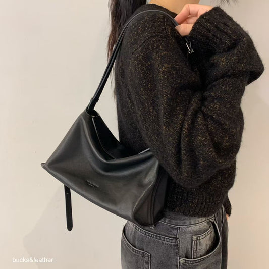 Korean APM Collection BUCKS&LEATHER Black Leather Medium Bag (Preorder)