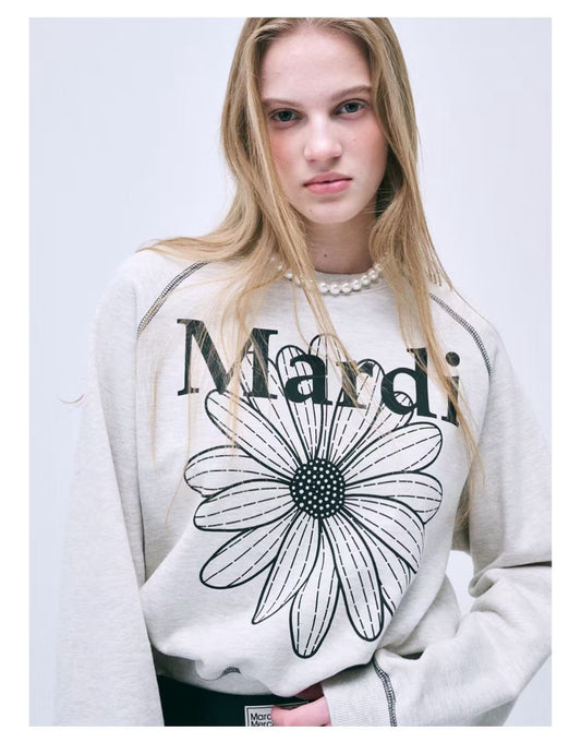 Mardi Mercredi SWEATSHIRT RAGLAN FLOWERMARDI_OATMEAL BLACK(Instock)