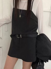 Korean APM Collection Pinstripe Layered Skirt Shorts - 2 Colors (Instock)