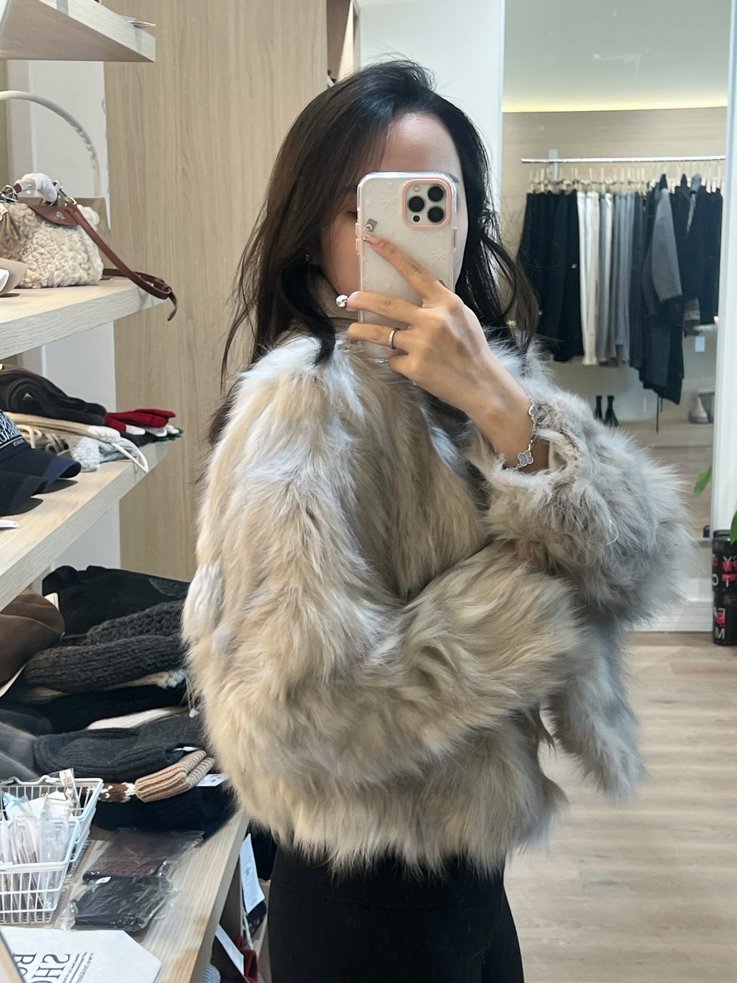 Kelly Designs Fox Fur Mix Grey Jacket (Instock)