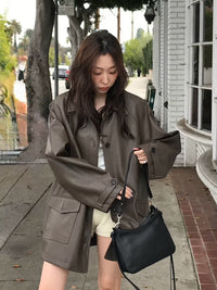 Korean Faux Leather Oversized Jacket  - 2 Colors (Instock)