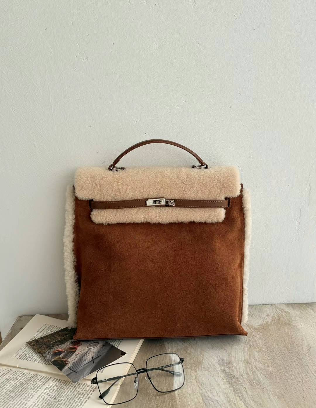 Korean APM Collection Brown Shearling Two Way Bag (Soldout)