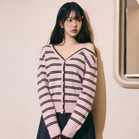 Rolarola Off-Shoulder Striped Wool-Blend Cardigan - 4 colors (preorder)