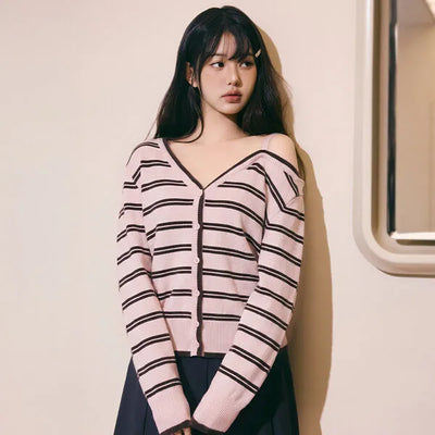 Rolarola Off-Shoulder Striped Wool-Blend Cardigan - 4 colors (preorder)