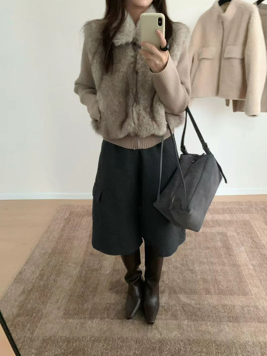 Kelly Designs Eco-Fur Jacket with Detachable Sleeves｜2-Way Short Faux Fur Coat (Instock)