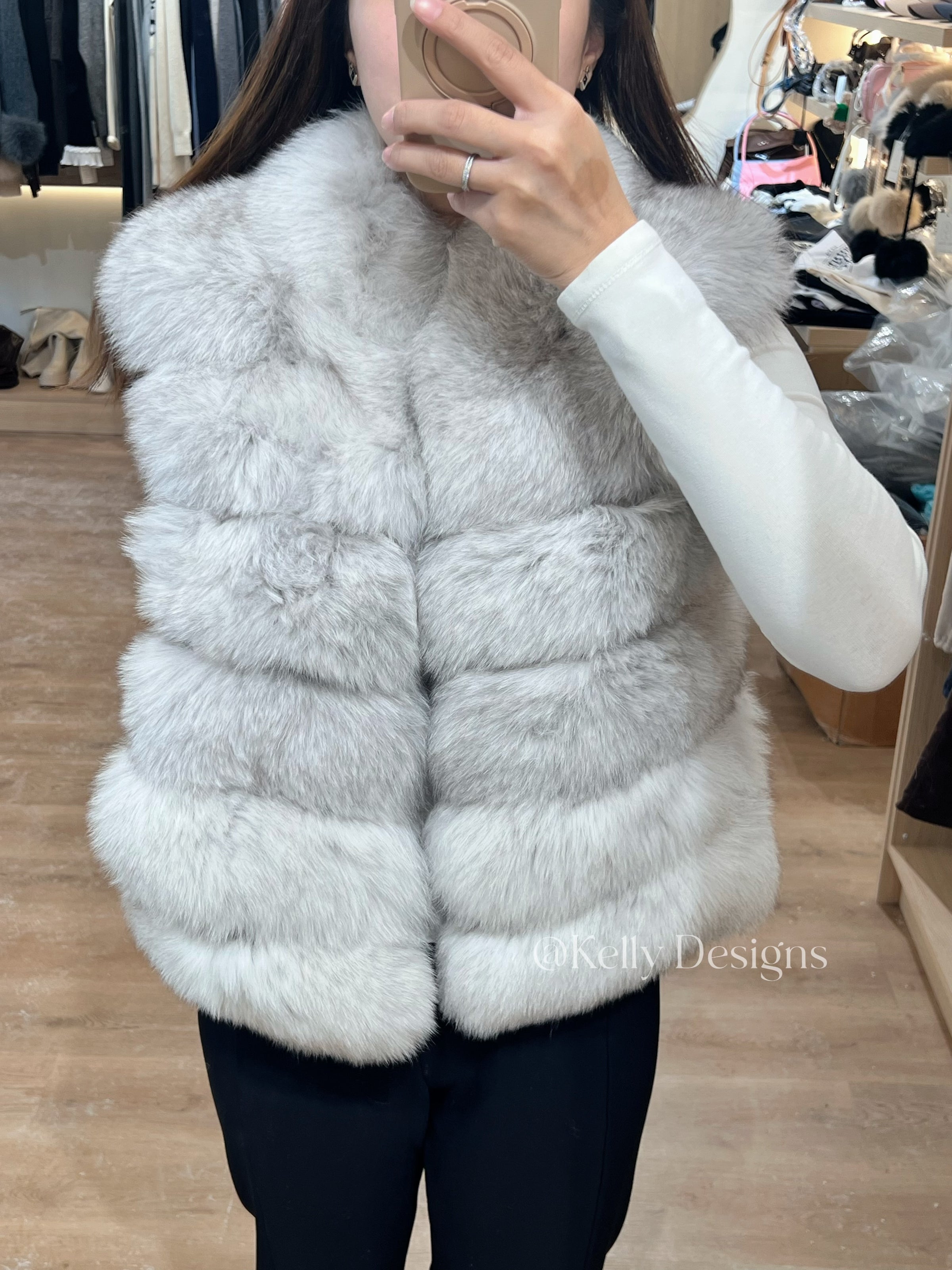 Kelly Designs Fox Fur Grey White Vest (Instock)