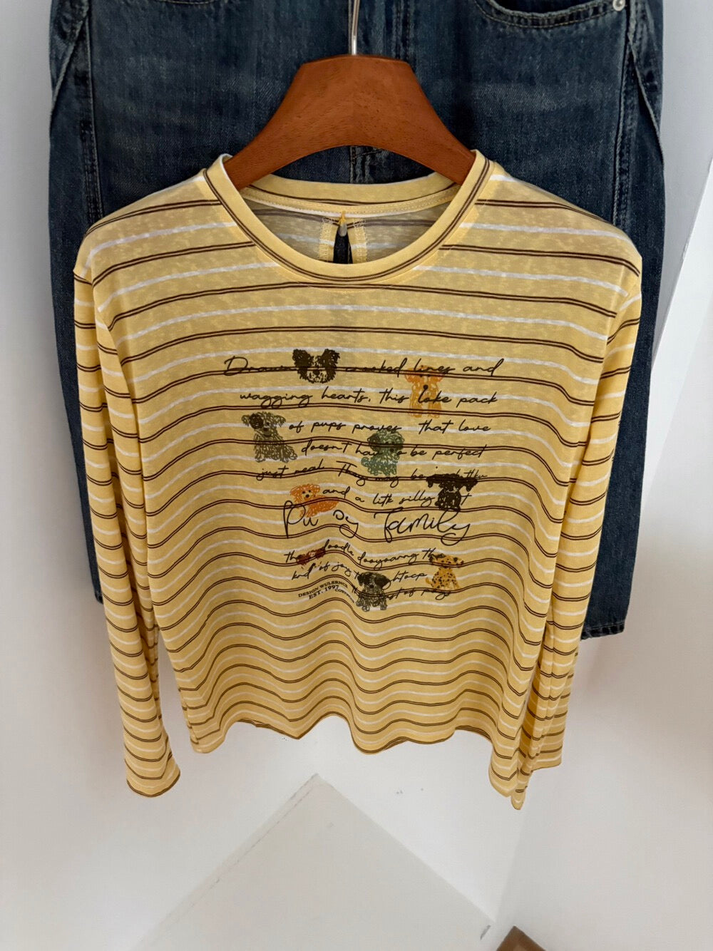 Kelly Designs Puppy Graphic Striped Long Sleeve Tee (Instock)