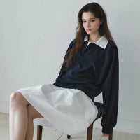 Korean Collection Serene Collar Sweatshirt – Navy (Instock)