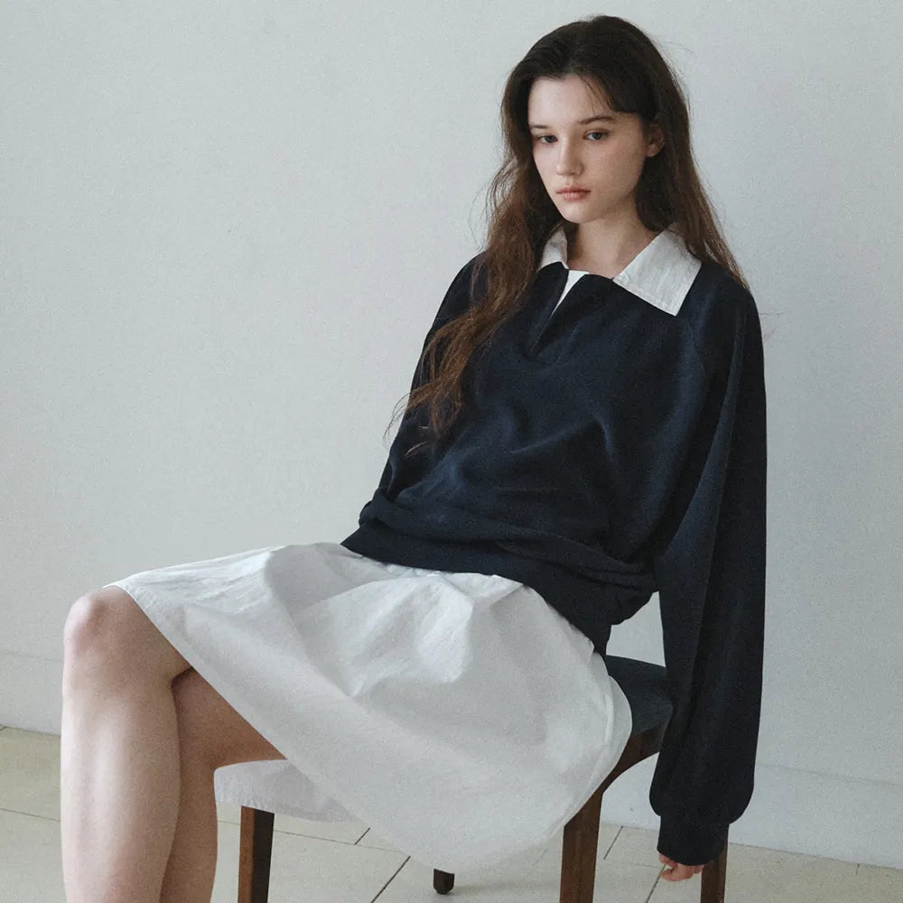Korean Collection Serene Collar Sweatshirt – Navy (Instock)