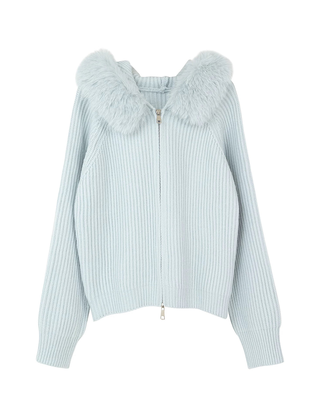 Kelly Designs Fox Fur Zip Up Blue Hoodie (Instock)