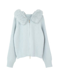 Kelly Designs Fox Fur Zip Up Blue Hoodie (Instock)