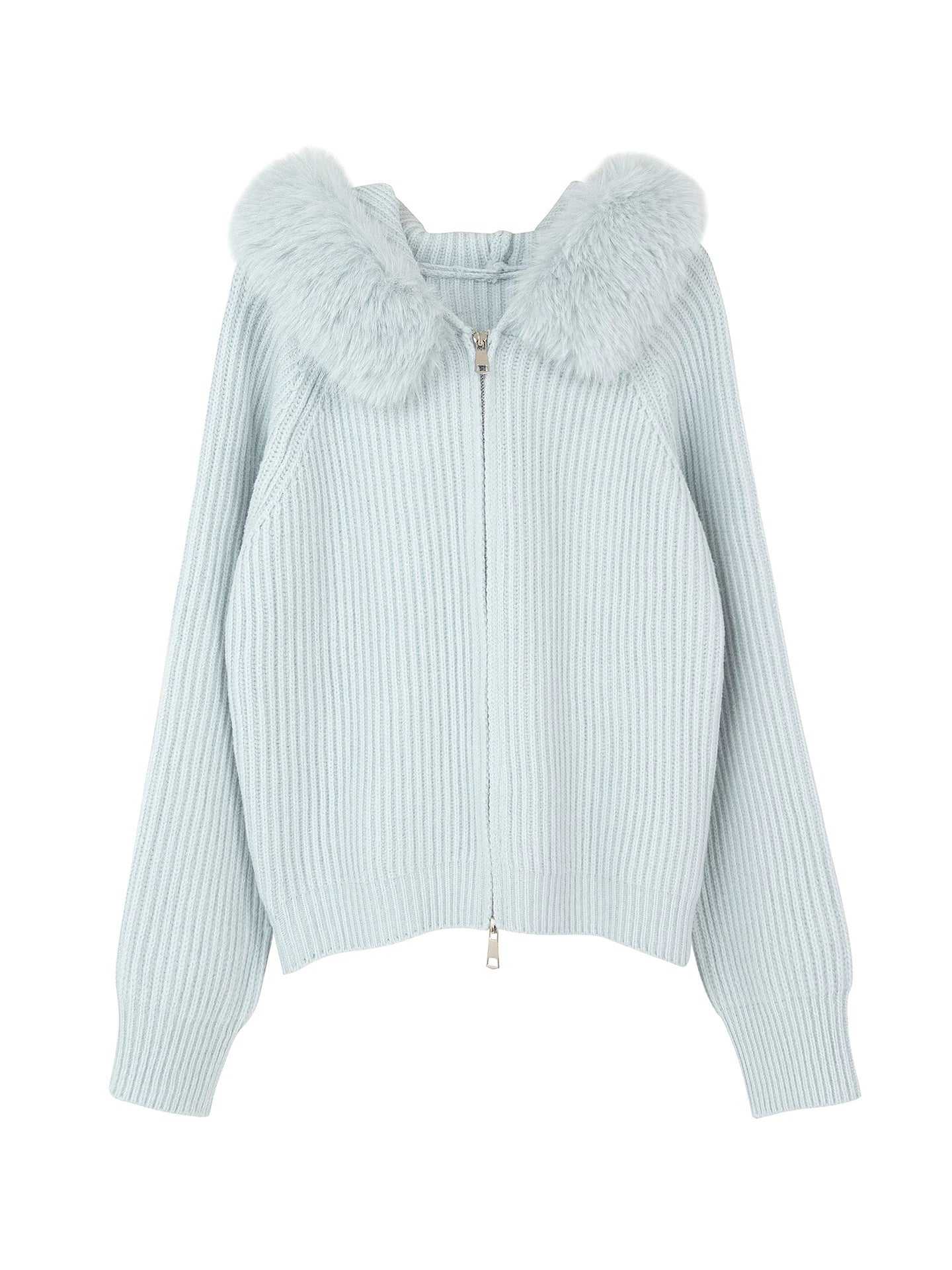Kelly Designs Fox Fur Zip Up Blue Hoodie (Instock)