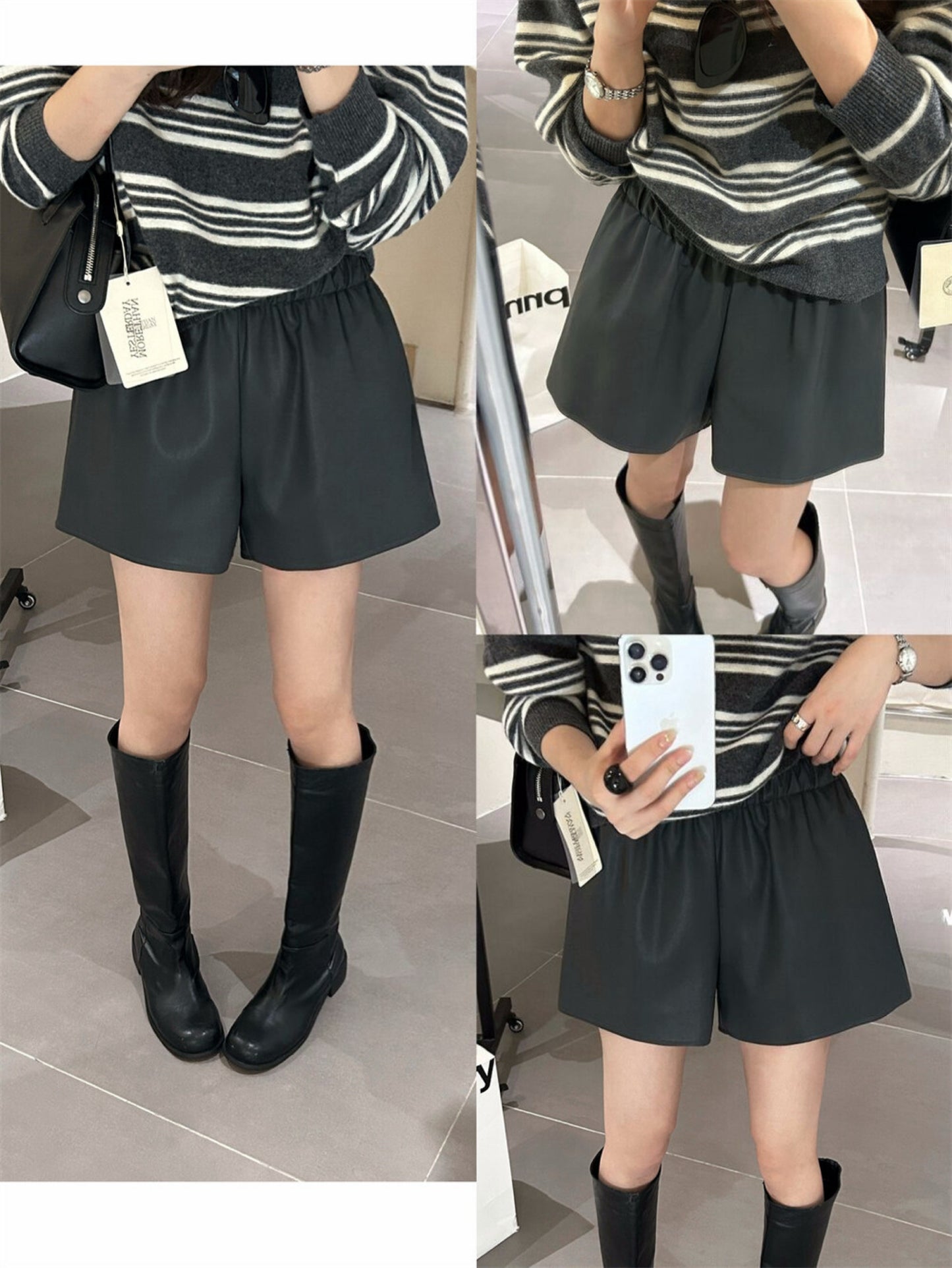 Kelly Designs Trendy 3-Color PU Leather Slim Fit Shorts (Instock)