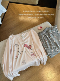 Kelly Designs Kitty Lace-Trim Pajama Set – Pink & Grey Gingham (Instock)