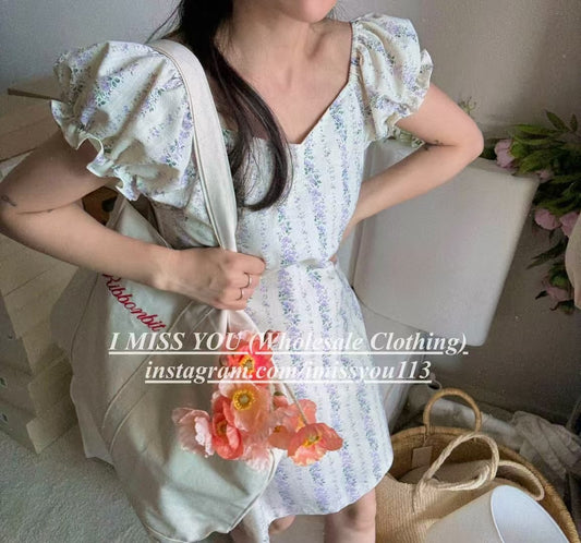 Korean APM Collection I Miss You Purple Flowers Mid Dress (Instock)