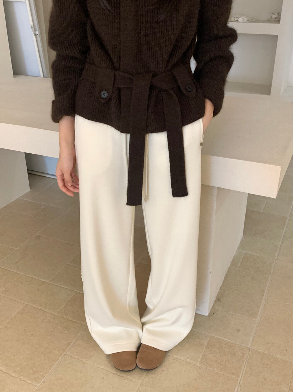 Kelly Designs Silk-Cashmere Fleece-Lined Straight Pants (Instock)