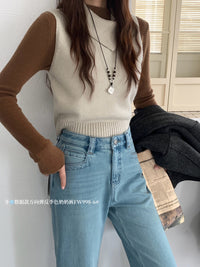 Kelly Designs Fleece-Lined Straight Denim Light Blue Pants(Instock)