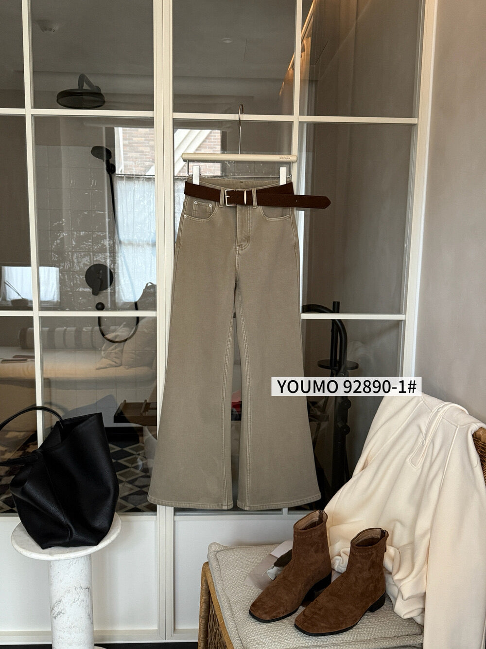 Kelly Designs Fleece-Lined Denim Flare Jeans with Belt (Instock)