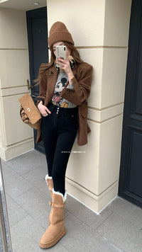 Kelly Designs Fleece-Lined Denim Black Slim Pants(Instock)