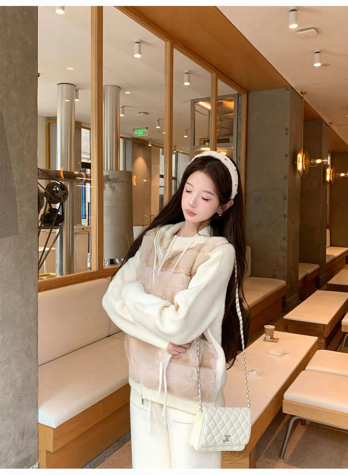 Kelly Designs Cream Mocha Rabbit Fur Knit Hoodie Jacket (Instock)