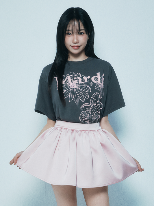 Mardi Mercredi TSHIRT TRIPLE FLOWER_CHARCOAL PALEPINK (Preorder）