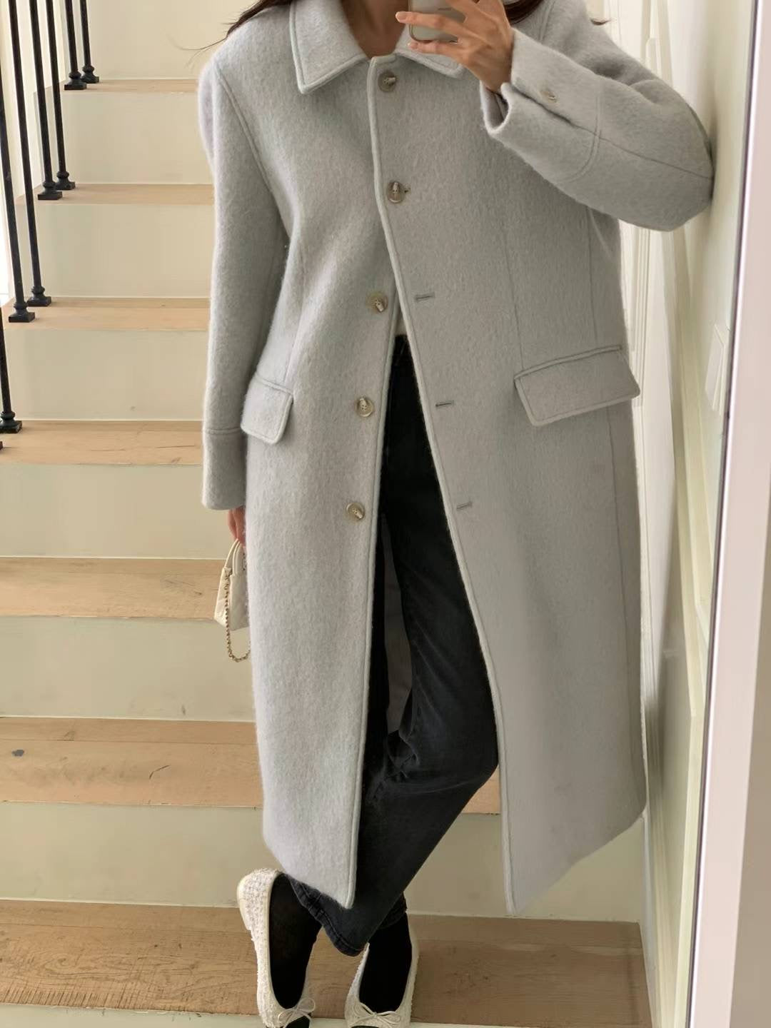 Korean APM Collection Vegetable-Riette Blue Wool Coat (Instock)