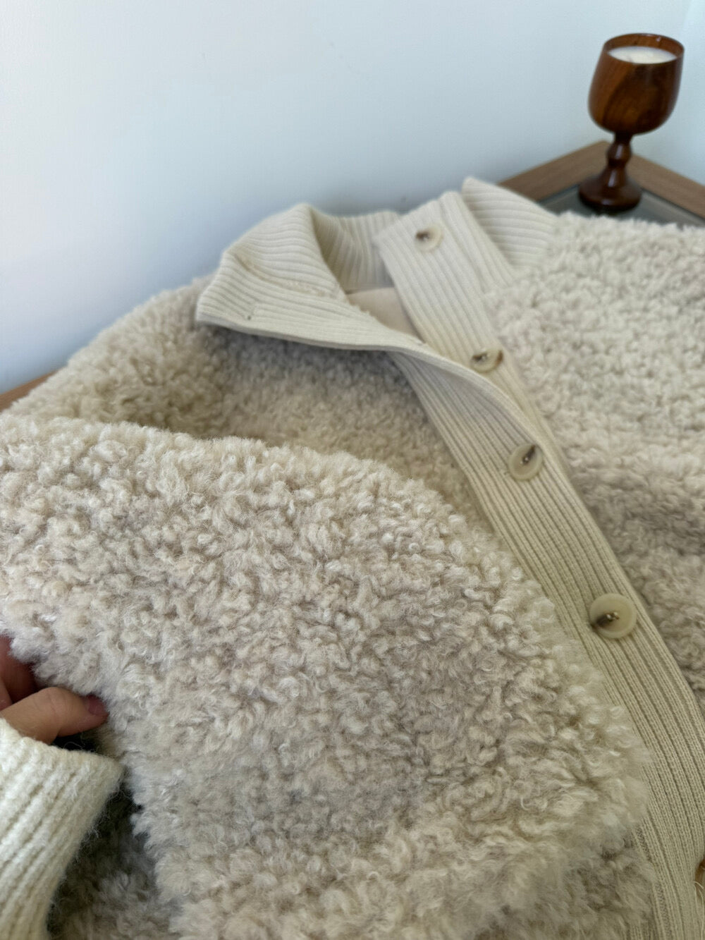 Kelly Designs Soft Teddy Knit-Trim Jacket – Cozy Stand Collar Short Coat (Instock)