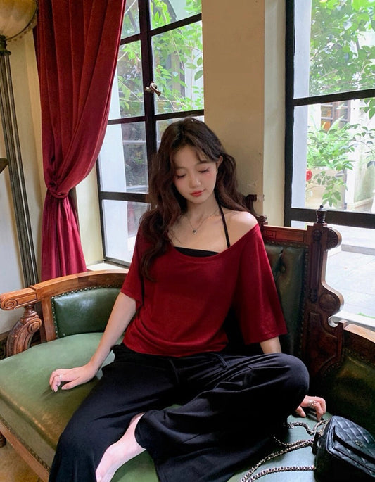 Kelly Designs 3pcs Red Top&Black Pants Set (Instock)