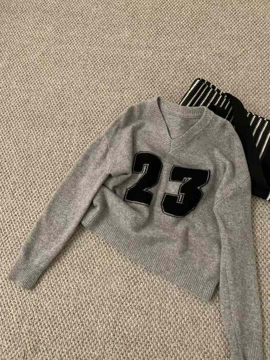 Kelly Designs Numbers V Neck Gray Sweatshirt (Instock)