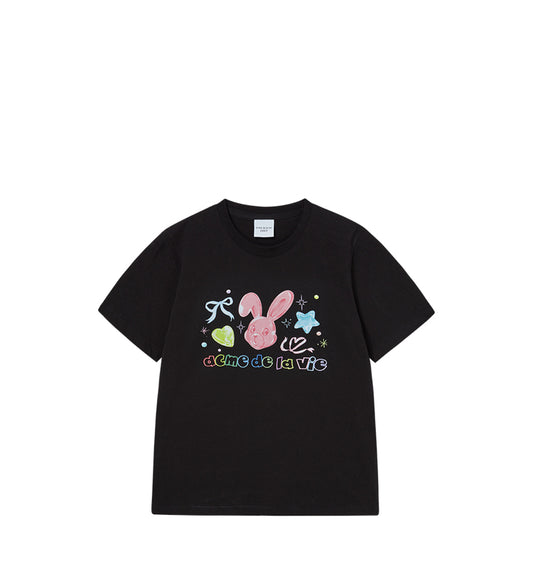 ADLV WOMAN TWINKLE JEWELRY BUNNY SHORT SLEEVE BKACK T-SHIRT(Instock)