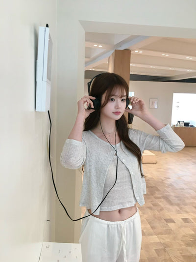 Korean Apm Collection Vegetable Rone Cardigan + Rone Sleeveless Top Set (Instock)
