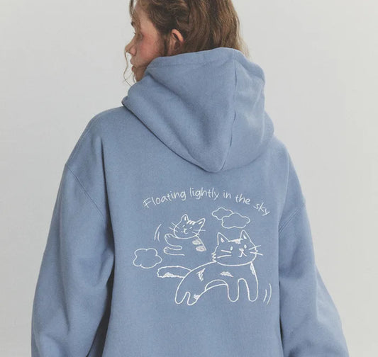 Korean Collection Running Cats Blue Hoodie (Preorder)