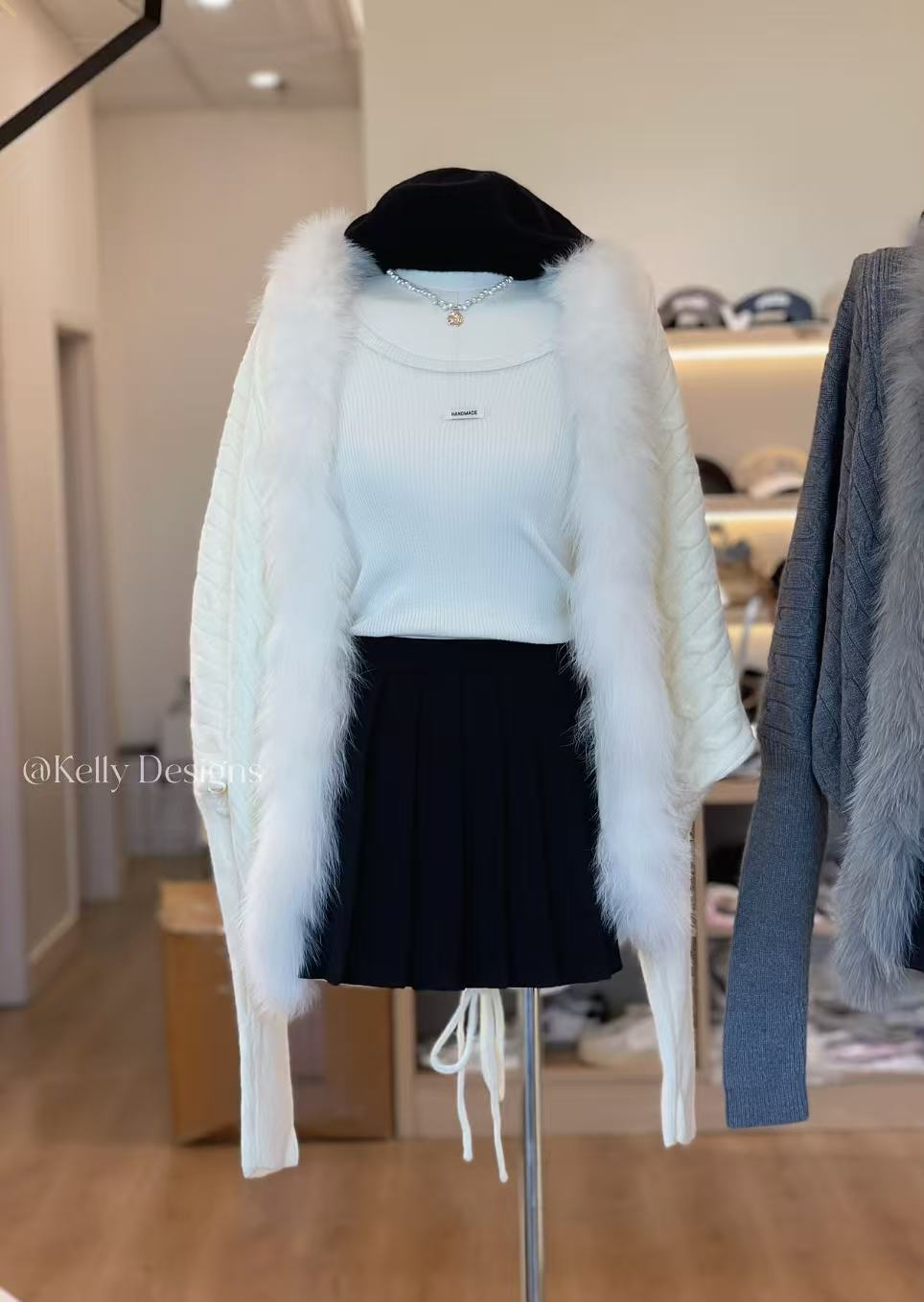 Kelly Designs 2 colors Fox Fur Cardigan (Instock)