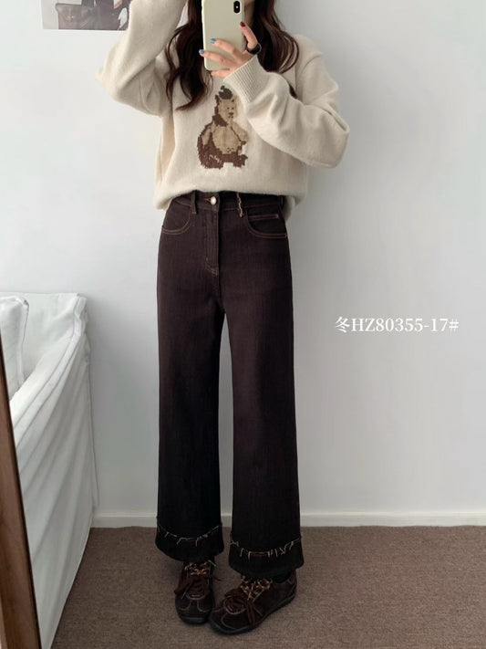 Kelly Designs Fleece-Lined Denim Brown Pants(Instock)