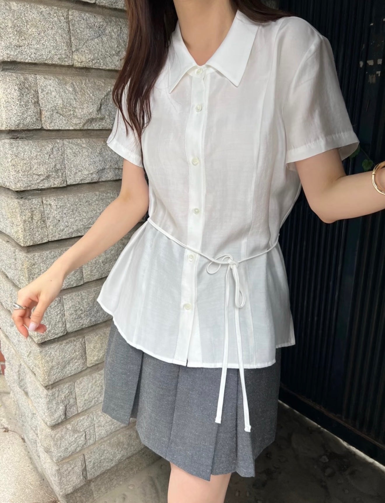 Korean APM Collection Side Tie Short Sleeve Shirt - 3 Colors (Instock)