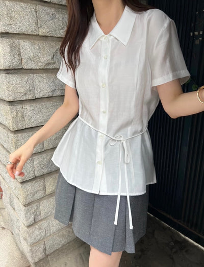 Korean APM Collection Side Tie Short Sleeve Shirt - 3 Colors (Instock)