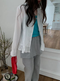 Korean APM Collection Ruffle Hem Sheer Shirt (Instock)