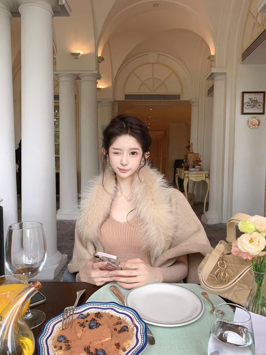 Kelly Designs Classic Fox Fur Khaki Shawl (Instock)