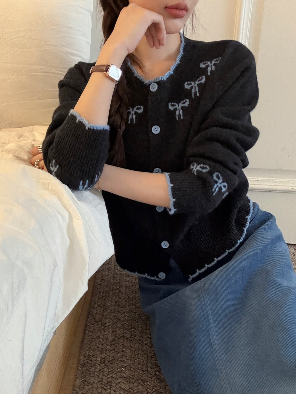 Kelly Designs Ribbons Navy Wool Cardigan (Instock)