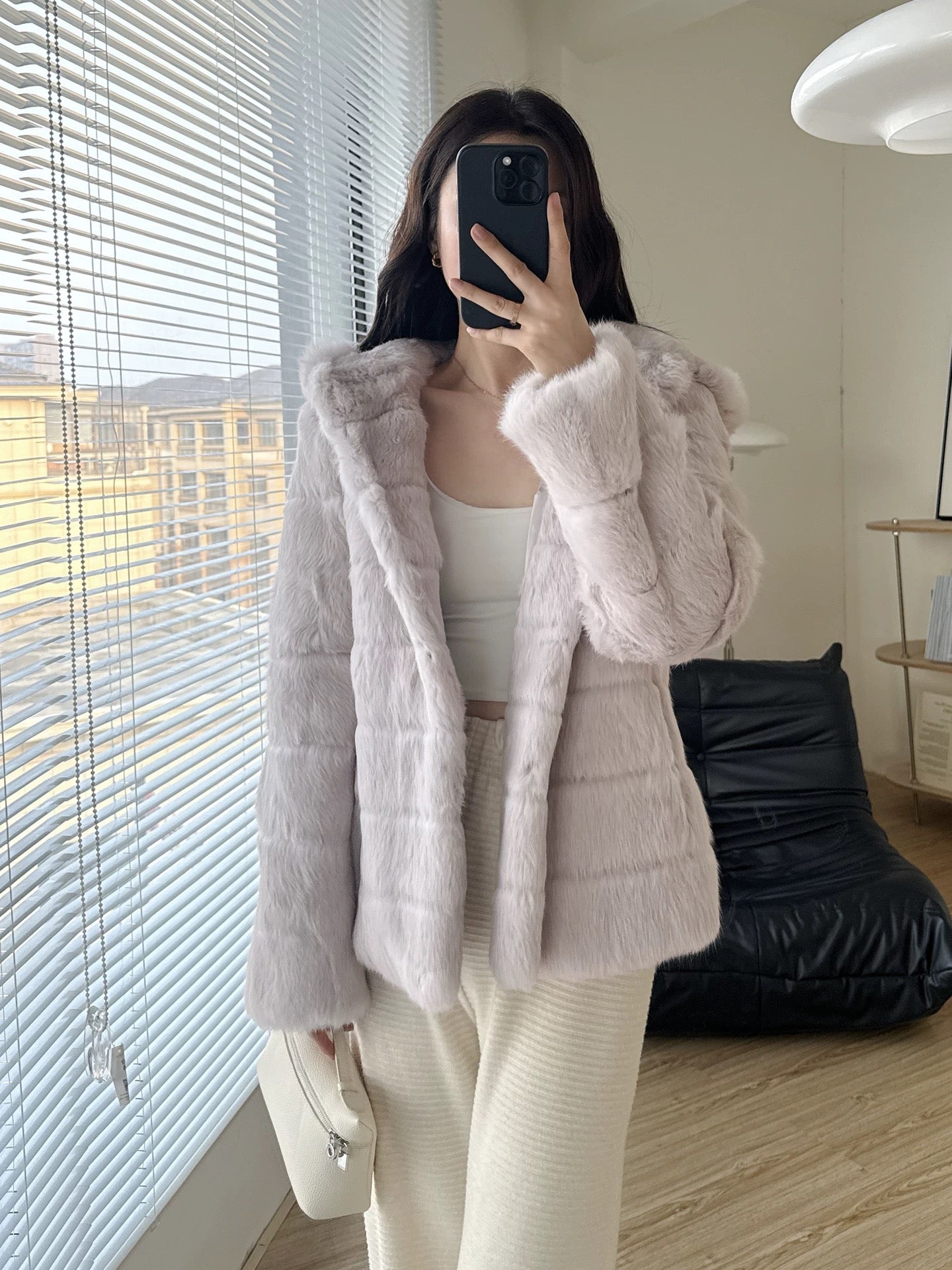 Kelly Designs Grass Rabbit Fur Hooded Jacket – Soft Purple (Instock)