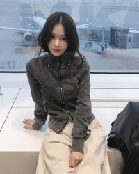 Korean Collection Washed Charcoal Two-Way Zip Jacket (Instock)