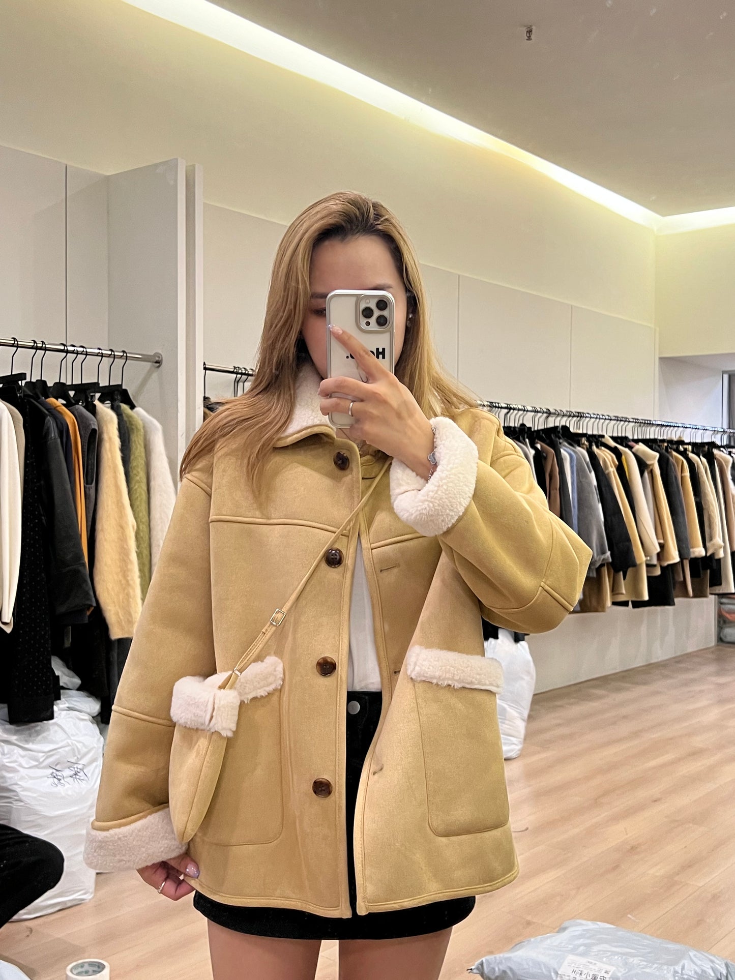 Kelly Designs Fur Khaki Jacket with Bag(Instock)