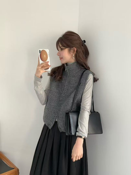 Korean APM Collection EGG Zip Up Dark Grey Wool Vest Jacket (2-3weeks)